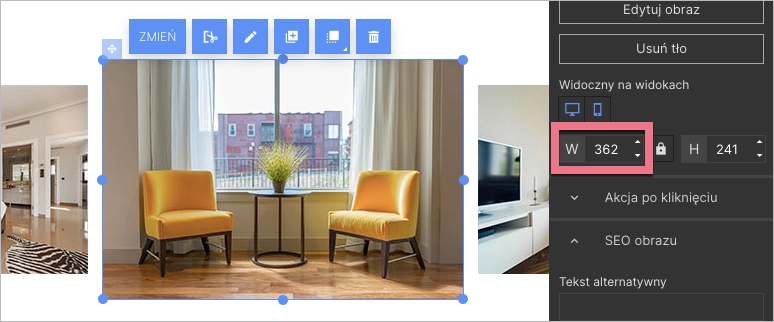 Sprawdź szerokość obrazu