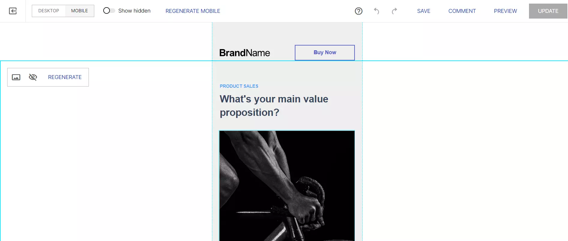 Linie pomocnicze w kreatorze landing page