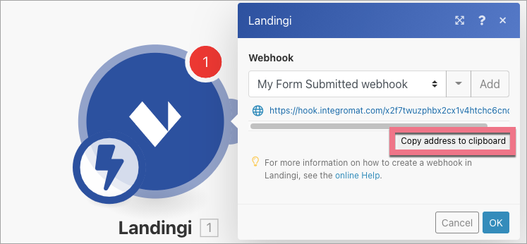 copy landingi integromat webhoook