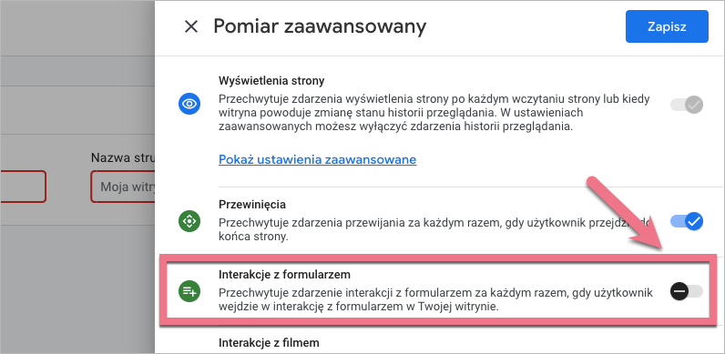 Widok pomiar&oacute;w zaawansowanych w GA4