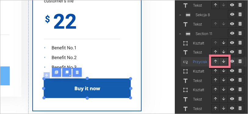 Strzałki zmieniające kolejność elementu w kodzie HTML