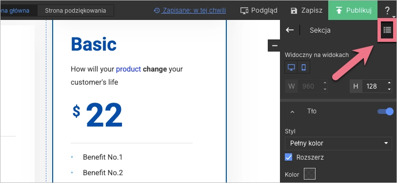 Przycisk listy element&oacute;w