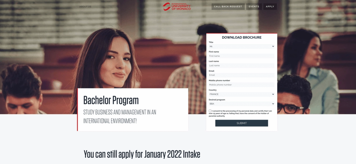 Few likeable students in the hero section &ndash; a bait for prospective students