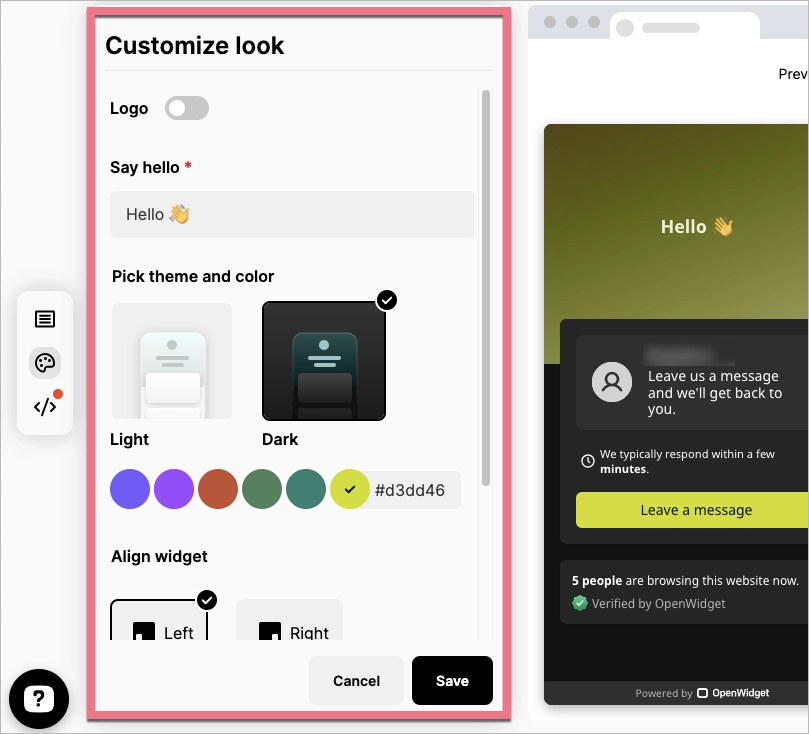 Dostosowywanie wyglądu OpenWidget