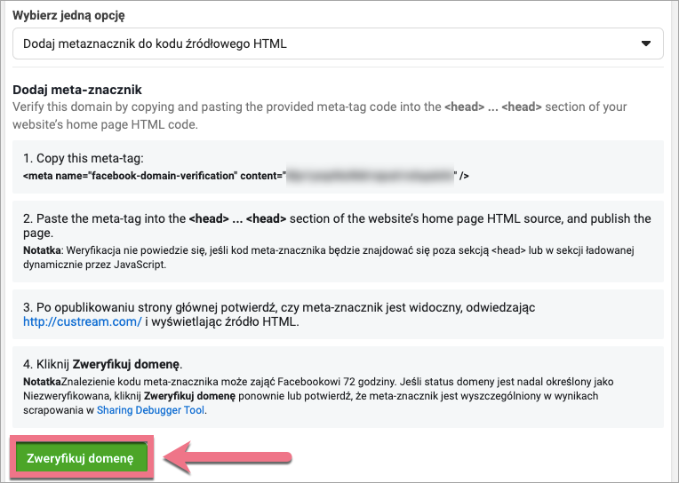 zweryfikuj landing page facebook