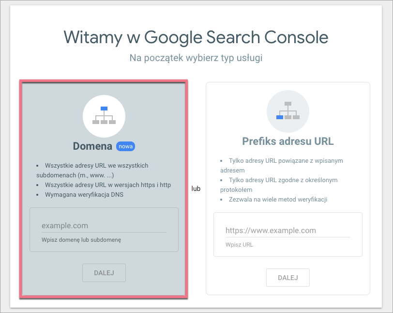 search console domena