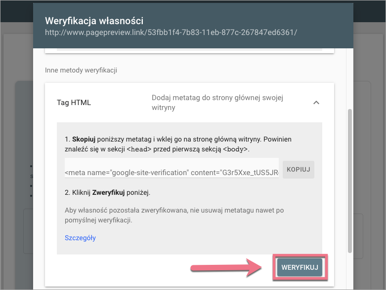weryfikuj google search console