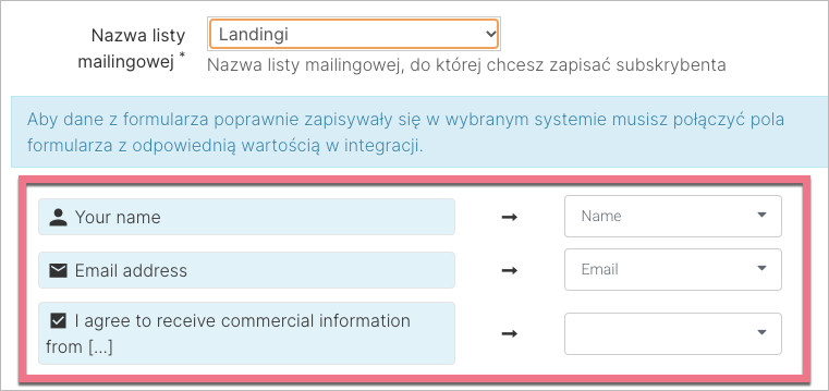 Łączenie p&oacute;l w integracji