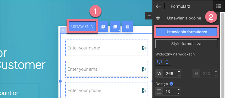 ustawienia formularza landingi