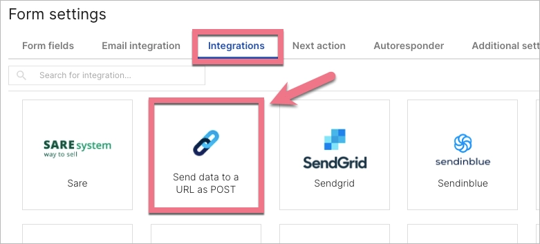 POST integration in Landingi editor