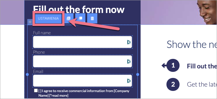 ustawienia formularza