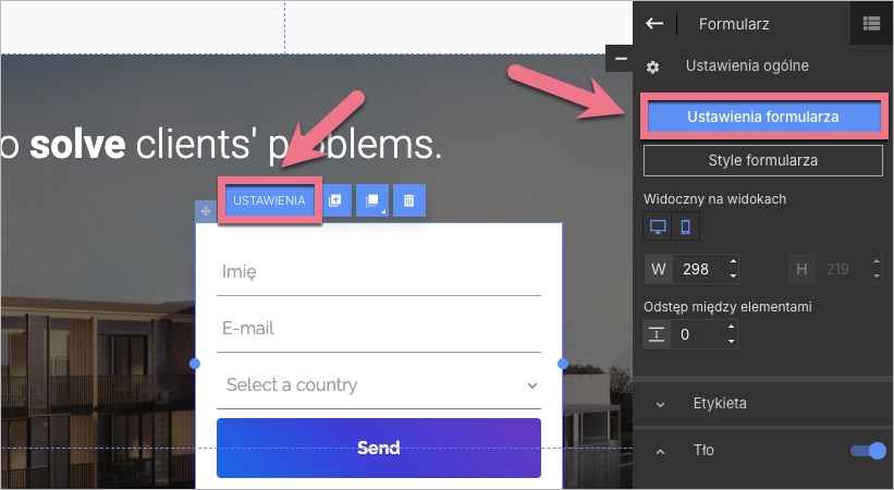 Nawigacja do ustawień formularza