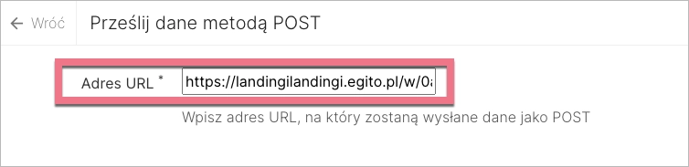 Wklej adres z Egito do integracji POST