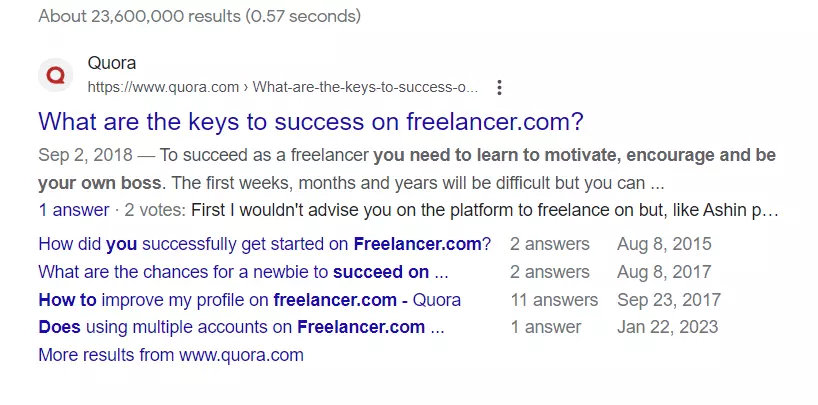 Quora w wyszukiwarce Google