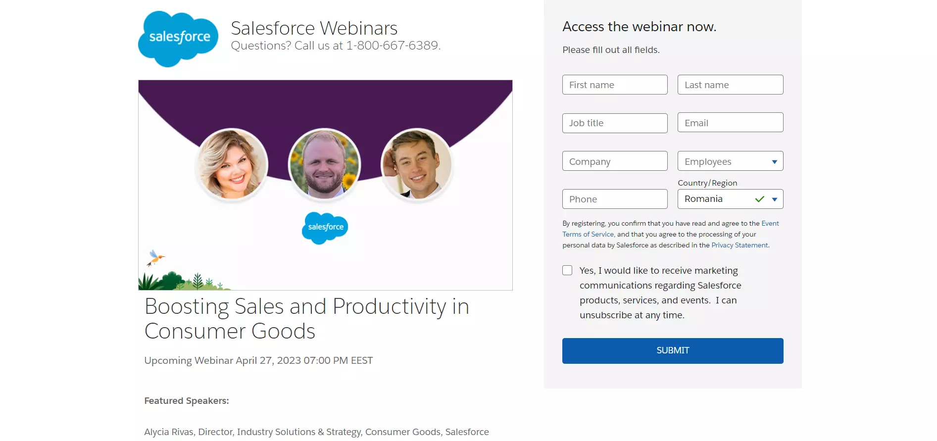 O formul&aacute;rio de registro coleta os detalhes dos participantes do webinar landing page