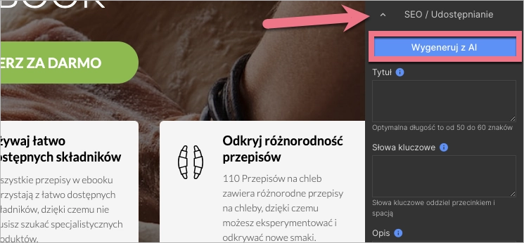 Przycisk Wygeneruj z AI w zakładce SEO