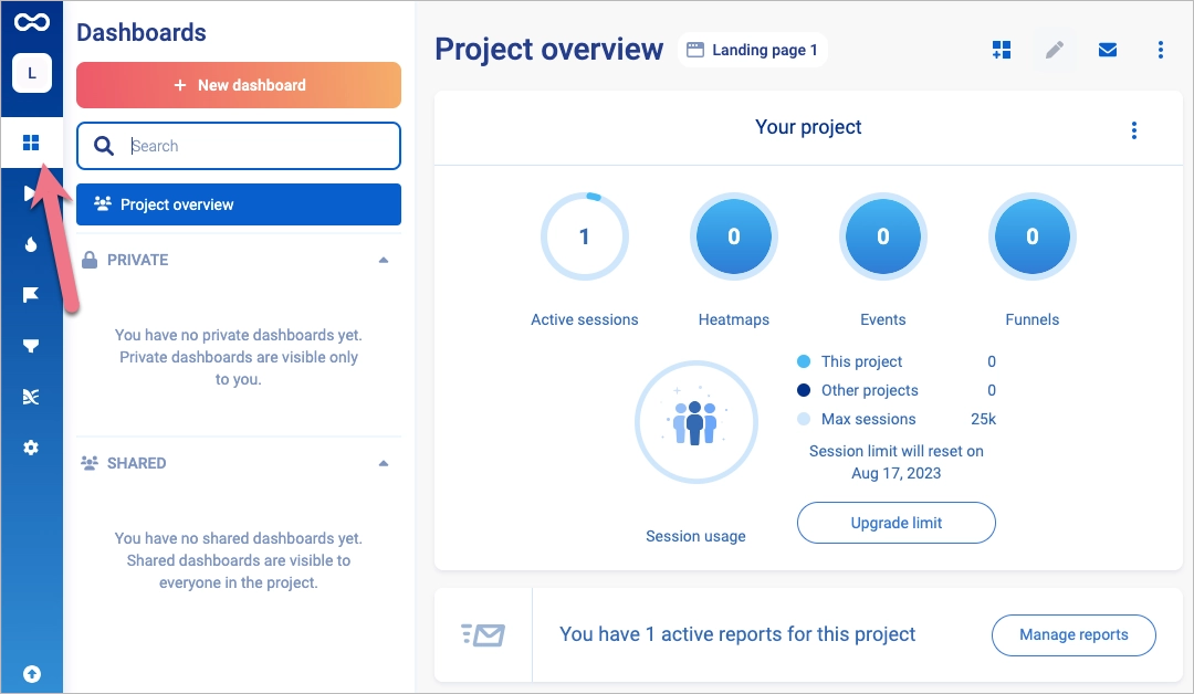 Panel nawigacyjny w Smartlook