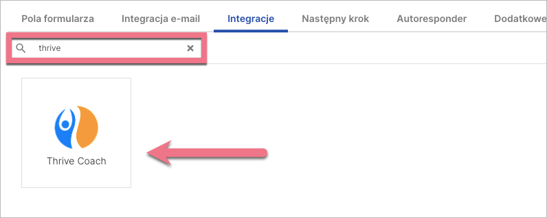 Wyb&oacute;r integracji Thrive Coach w Landingi