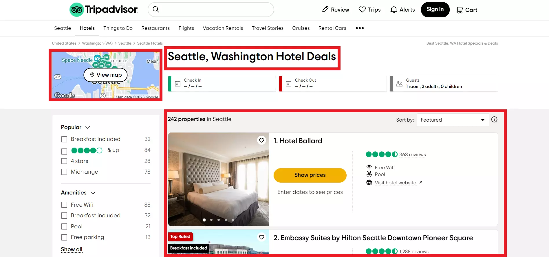 Wyszukiwanie hoteli w Tripadvisor 