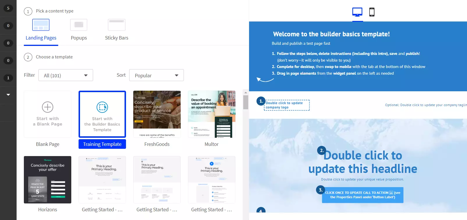 Szablony landing page'y w Unbounce