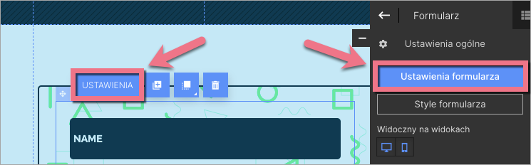 Nawigacja do ustawień formularza na landing page'u