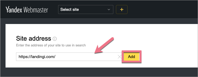 add landing page to yandex