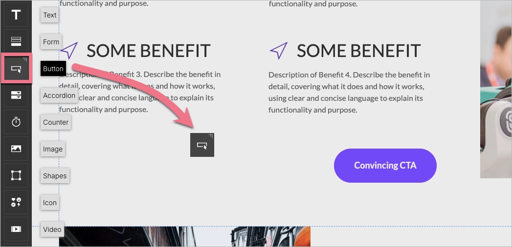 Adi&ccedil;&atilde;o de novos widgets a um webinar landing page