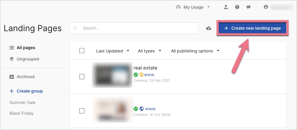 p&aacute;ginas splash e landing pages podem ser criadas na plataforma Landingi