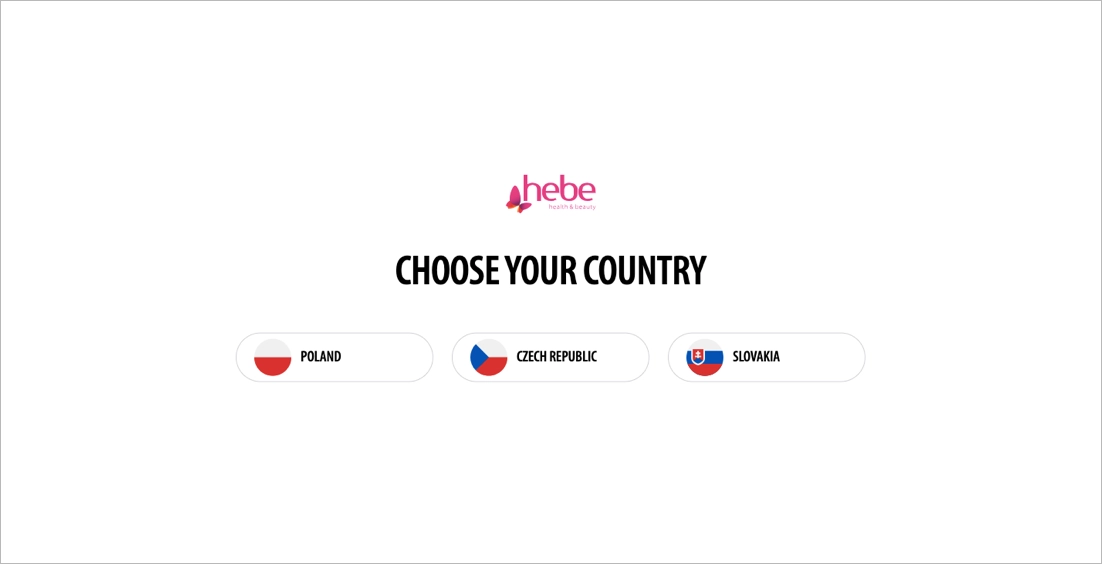 Hebe - tela que apresenta os visitantes do site a um site principal