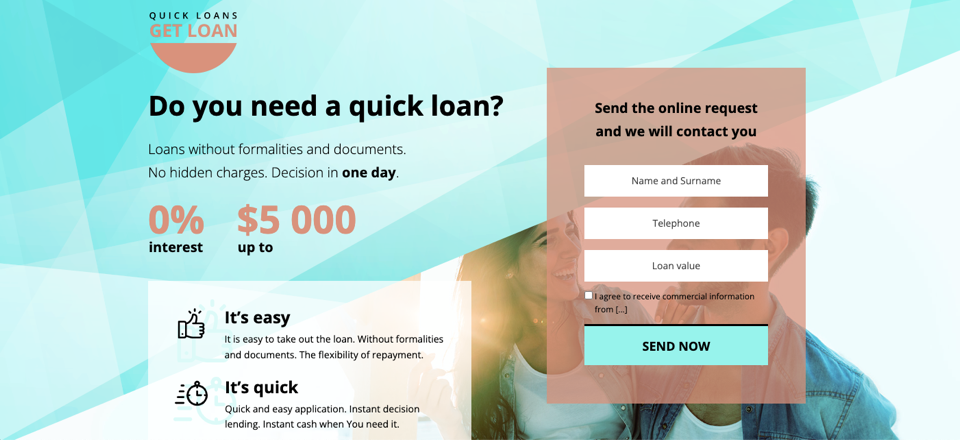 szablon landing page ubezpieczenia pożyczki