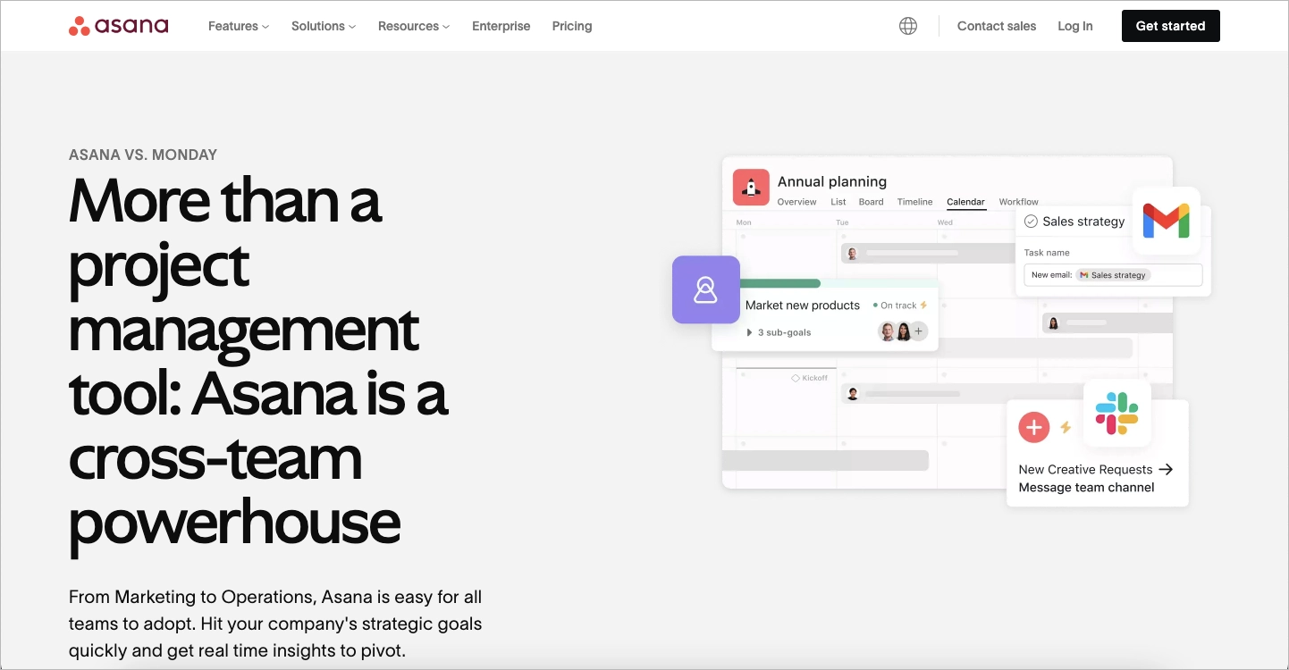 PPC landing page comparando Asana y Monday