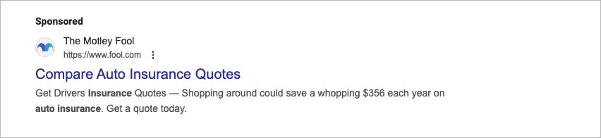 Anuncio PPC de seguro de autom&oacute;vil