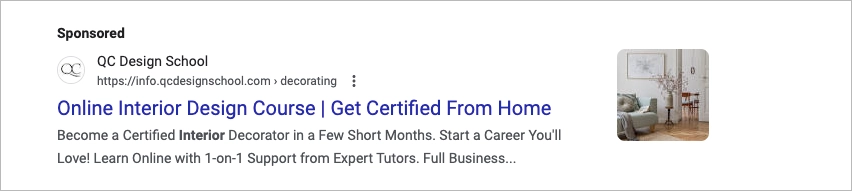 Anuncio PPC para una escuela de dise&ntilde;o