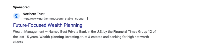 Anuncio PPC sobre asesoramiento patrimonial