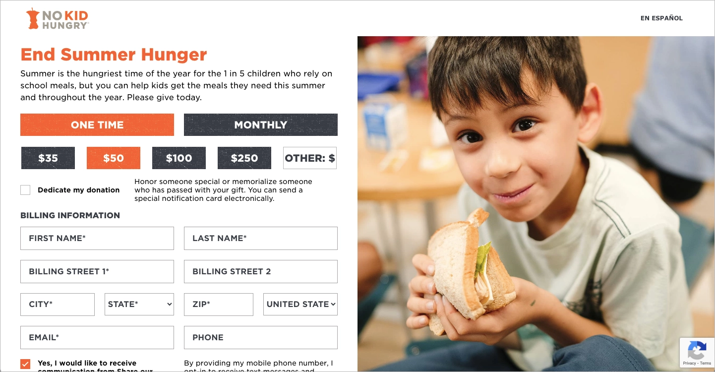 Caridad landing page para campa&ntilde;a PPC