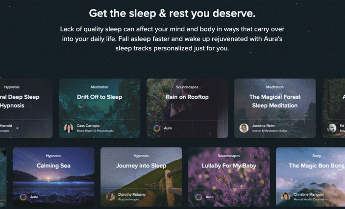 app landing page galerie Aura Health