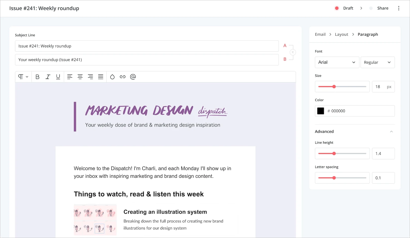 kreator wiadomości e-mail typu "przeciągnij i upuść" z wieloma szablonami wiadomości e-mail od ConvertKit