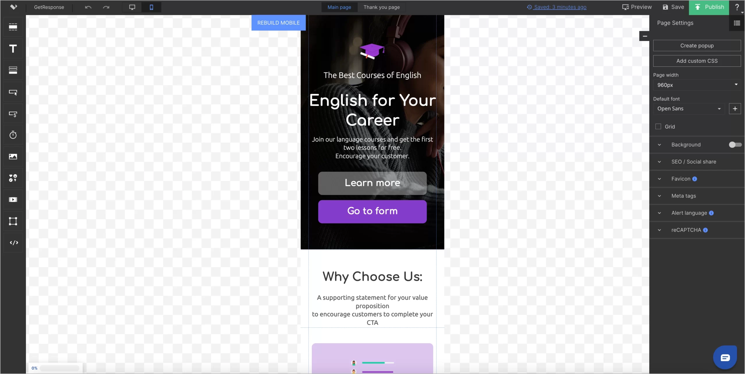 kreator stron marketingowych typu all-in-one z widokiem mobilnym