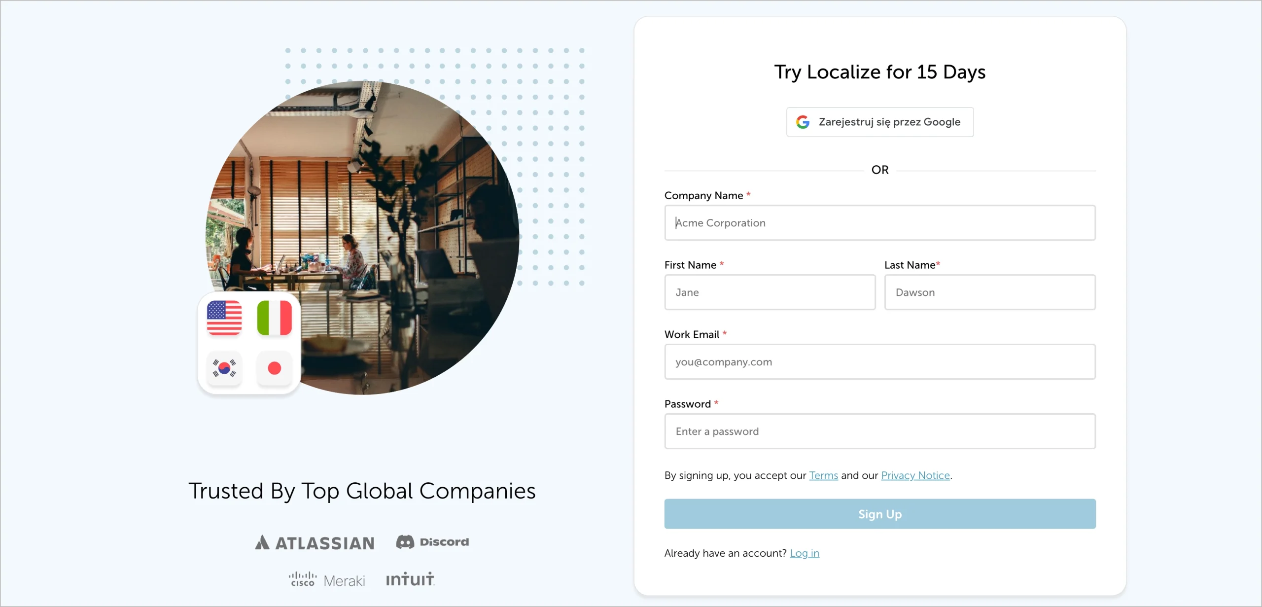 efektowny obraz na stronie rejestracji