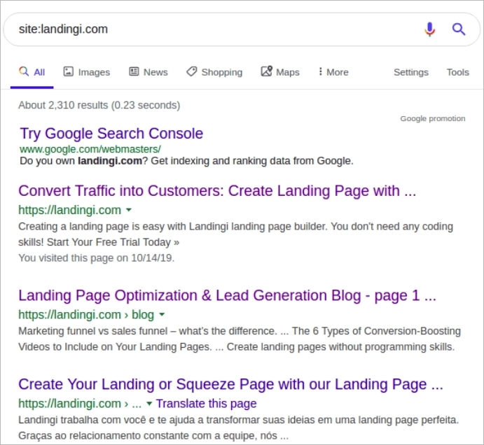 Checking if google indexes a website
