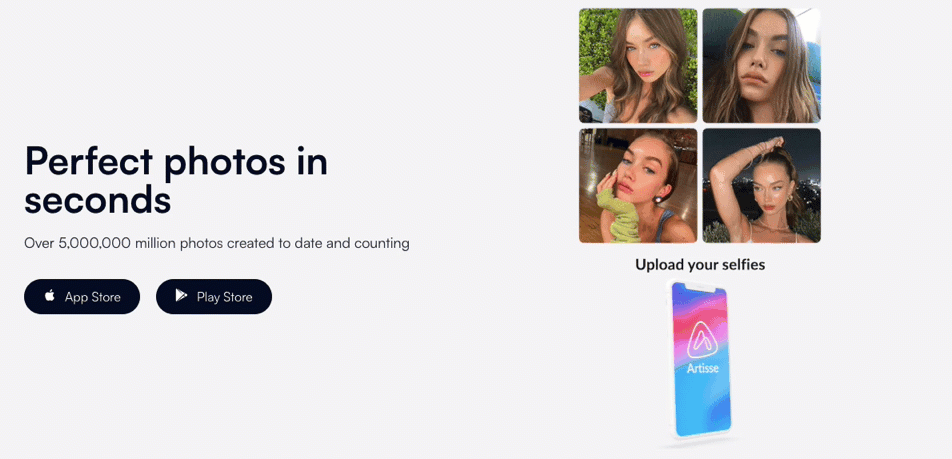 Anwendung landing page Artisse