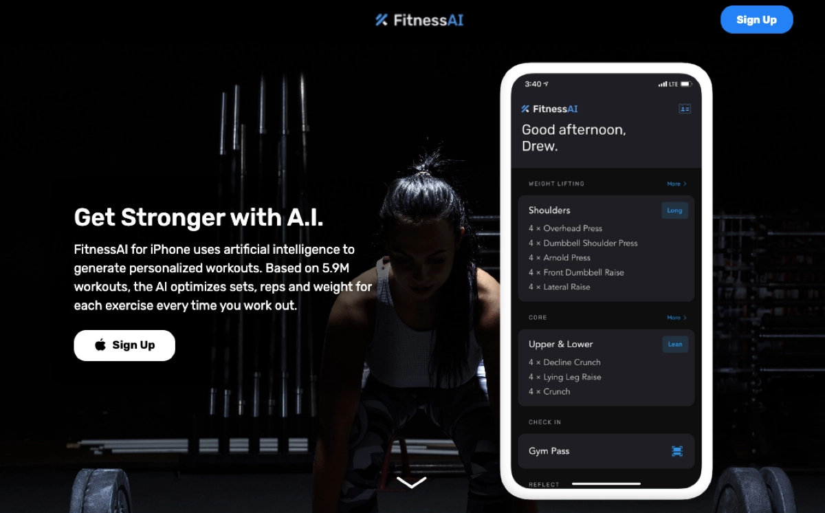 Anwendung landing page FitnessAI