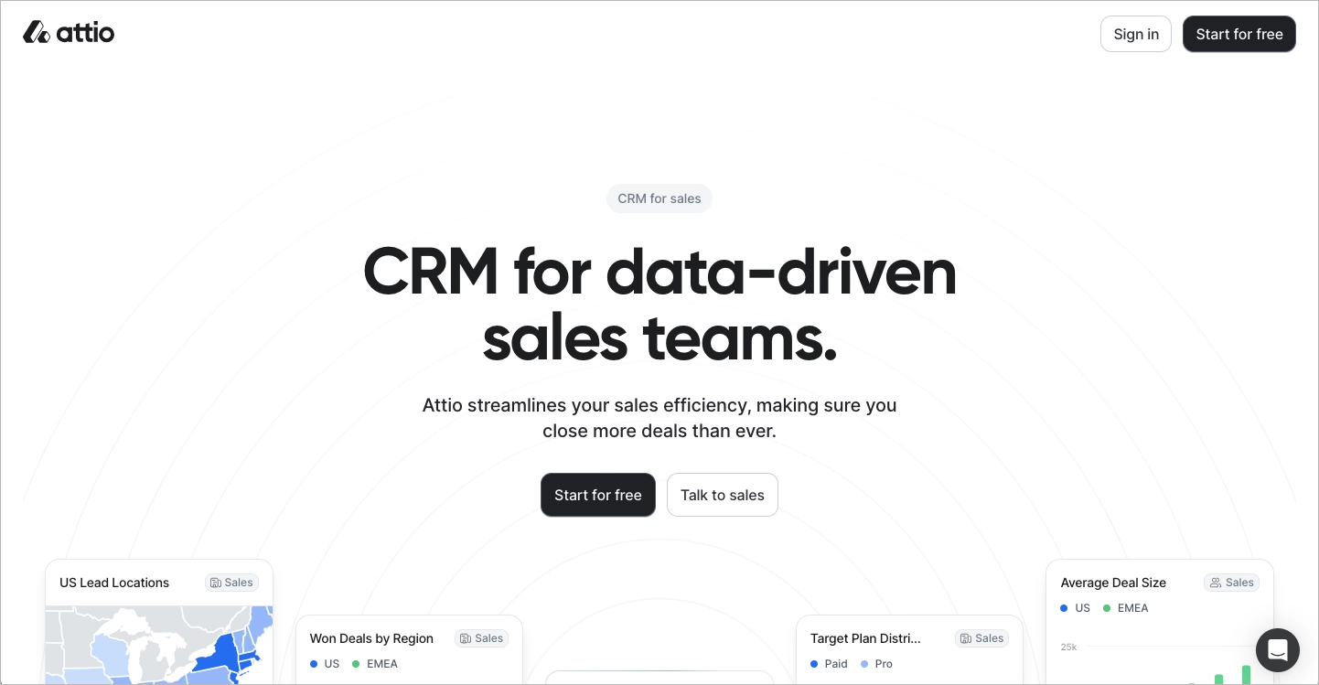 Attio landing page Design Beispiel