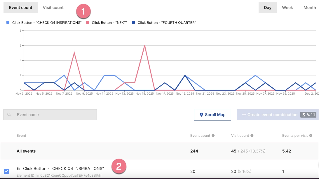Events tab in Landingi
