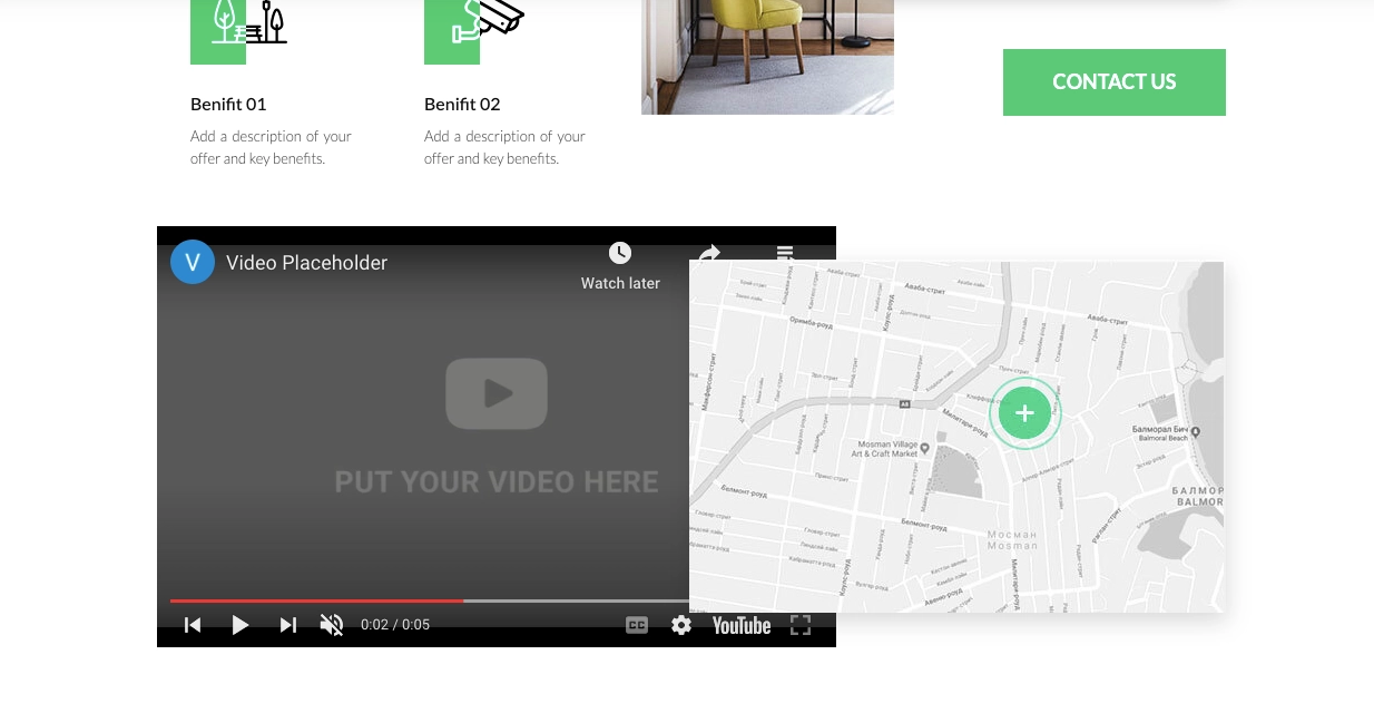 Gestaltung der Landing page mit Bildmaterial und Videos