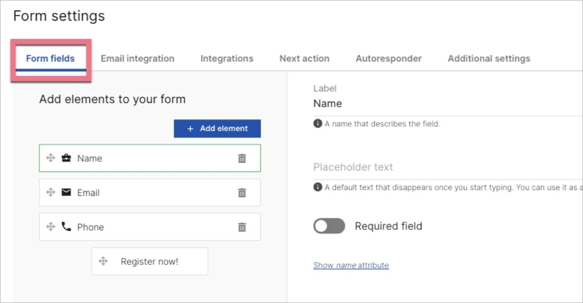 Form fields settings - Landingi