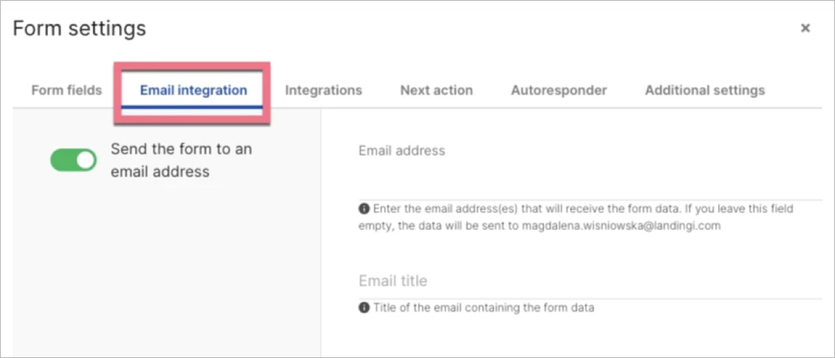 Email integration &ndash; Landingi