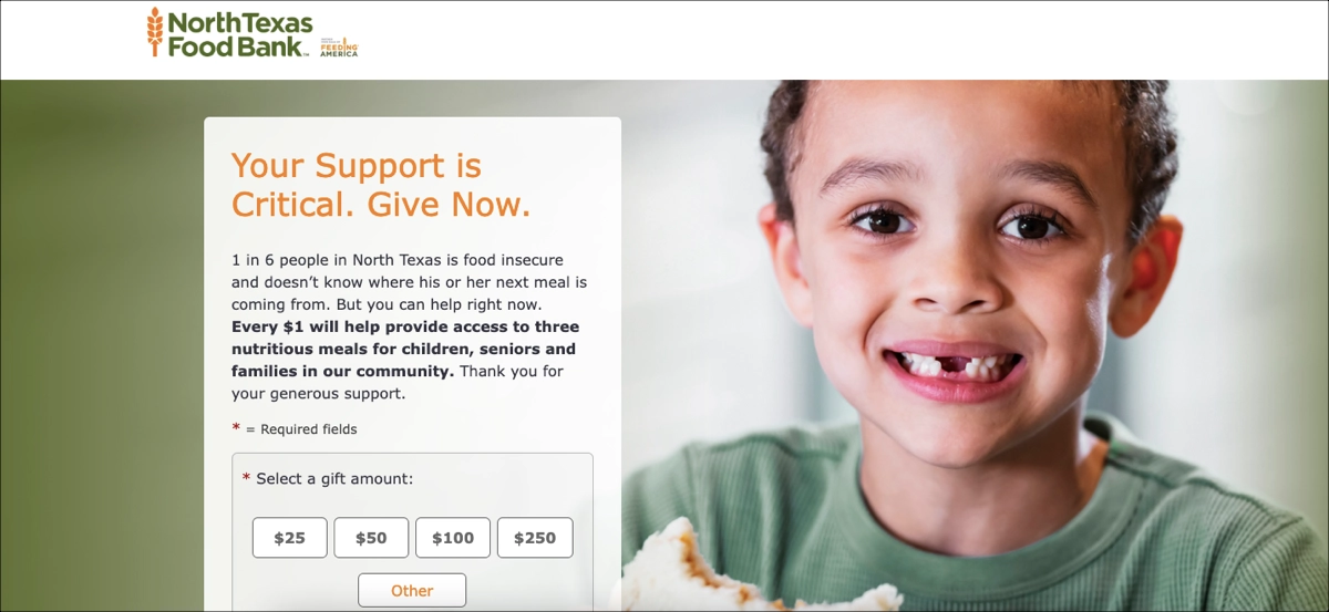 boa doação landing page com uma imagem de fundo forte