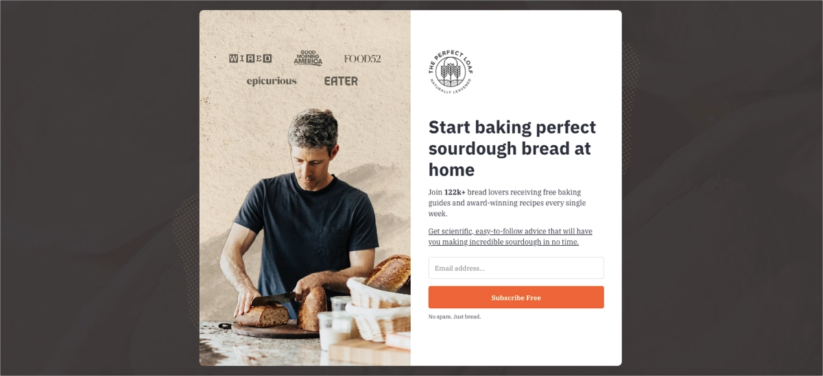 Exemplo de uma p&aacute;gina de destino curta para assinatura de boletim informativo