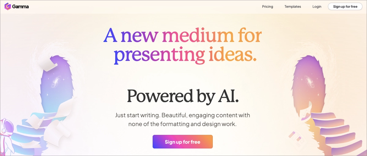 Gamma Example of Software Landing Page